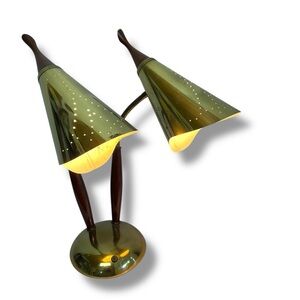 Vintage Lamp MCM Gooseneck Brass Desk Light Atomic 50s Retro Office Lighting‎